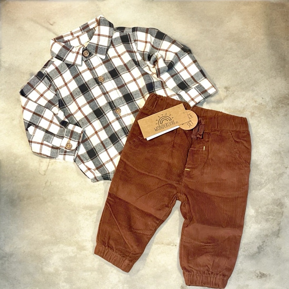 New baby plaid onsie and matching pants outfit